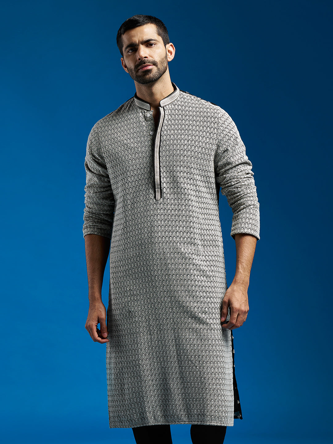 Men's Black Georgette Straight Kurta