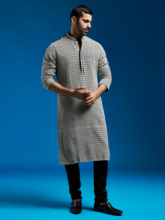 Men's Black Georgette Straight Kurta And Pyjama Set