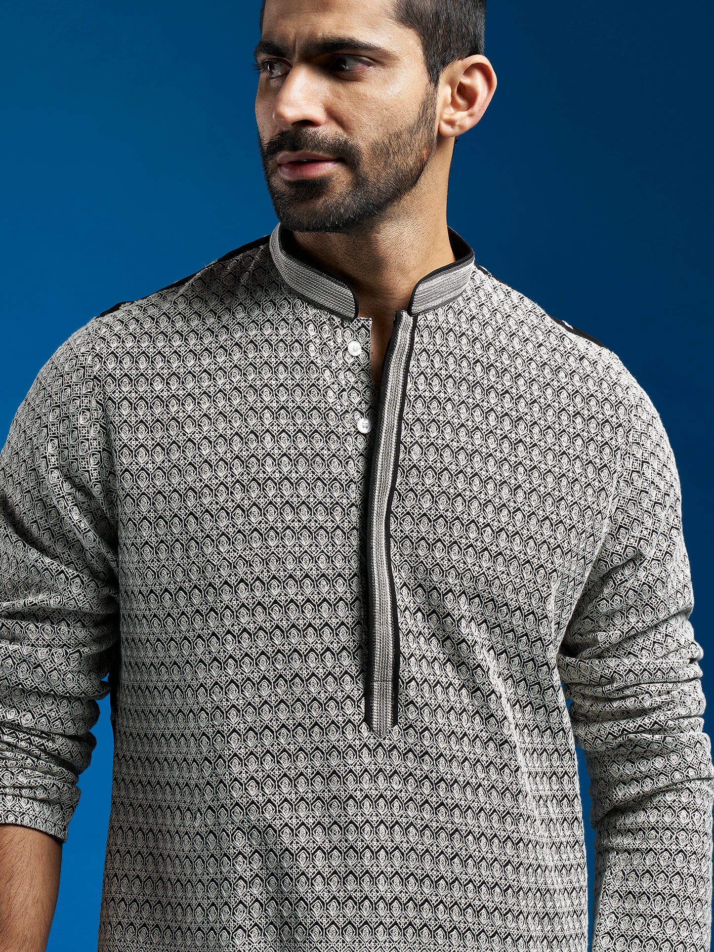 Men's Black Georgette Straight Kurta And Pyjama Set