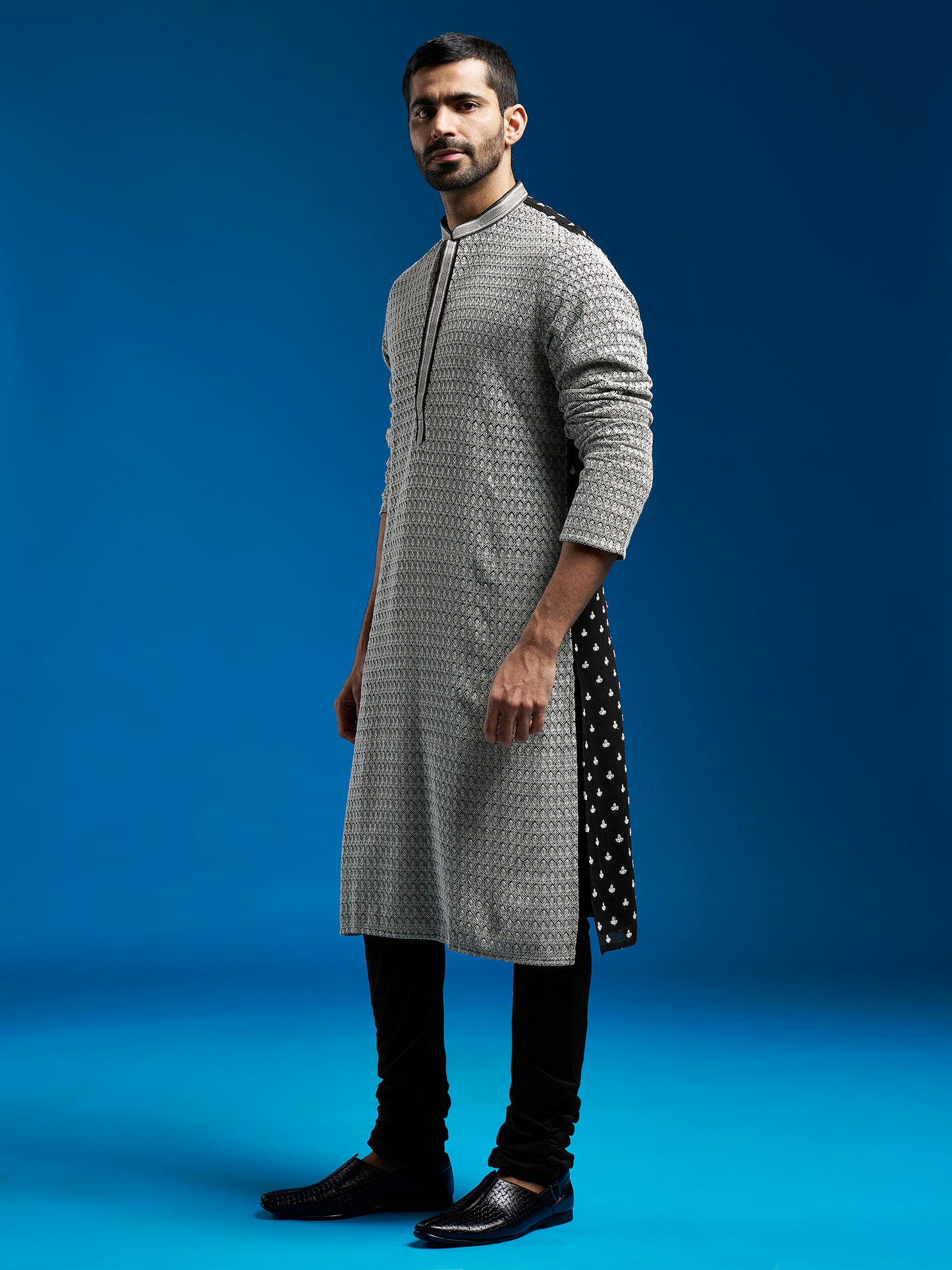 Men's Black Georgette Straight Kurta And Pyjama Set