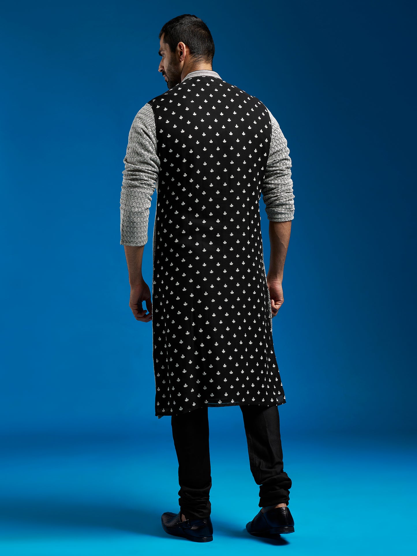 Men's Black Georgette Straight Kurta And Pyjama Set