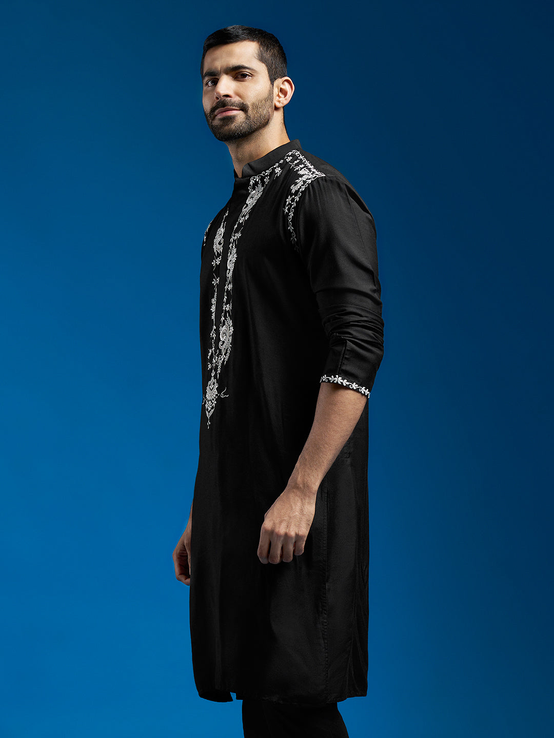 Men's Black Viscose Straight Kurta