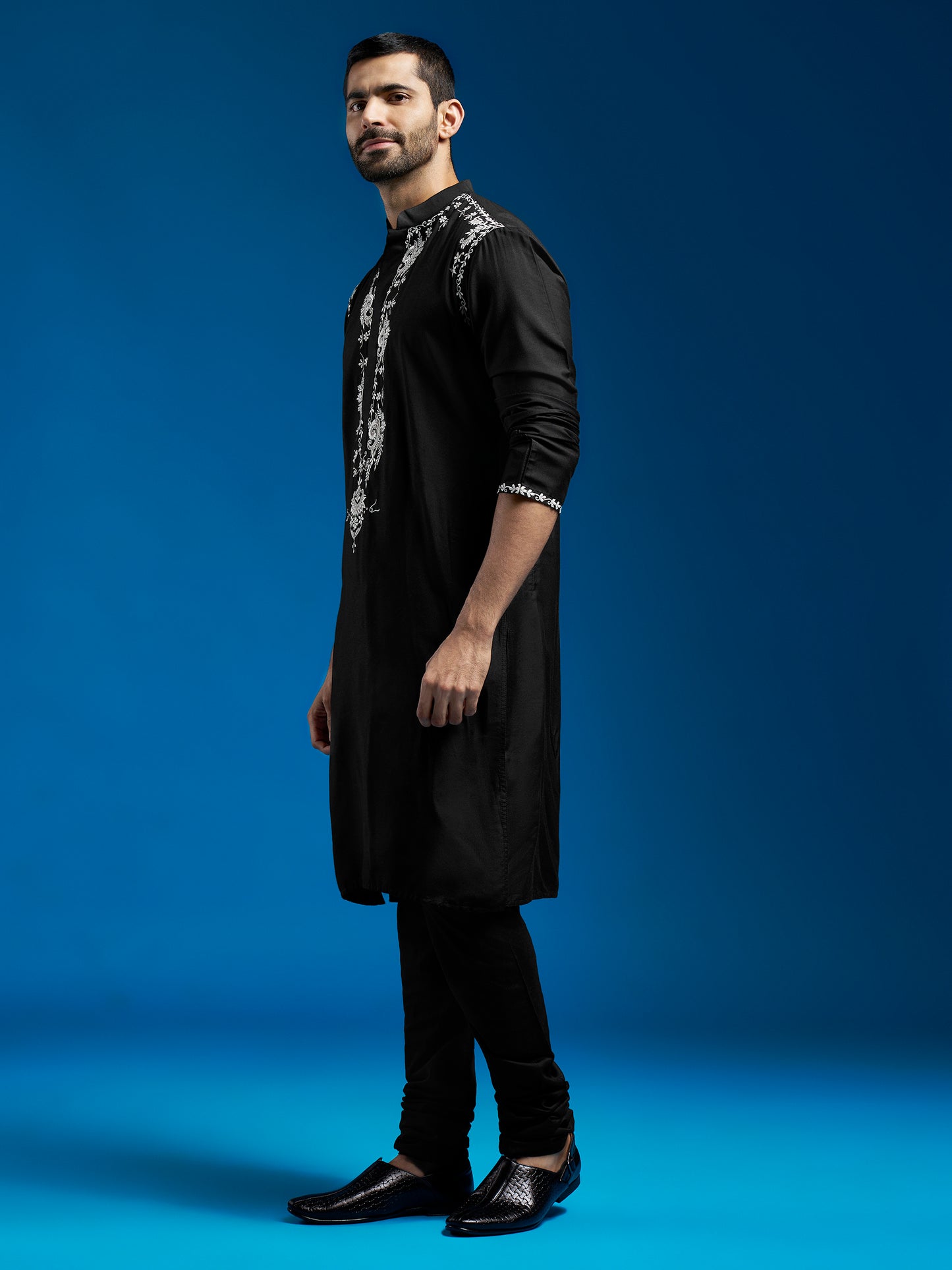 Men's Black Viscose Straight Kurta And Pyjama Set