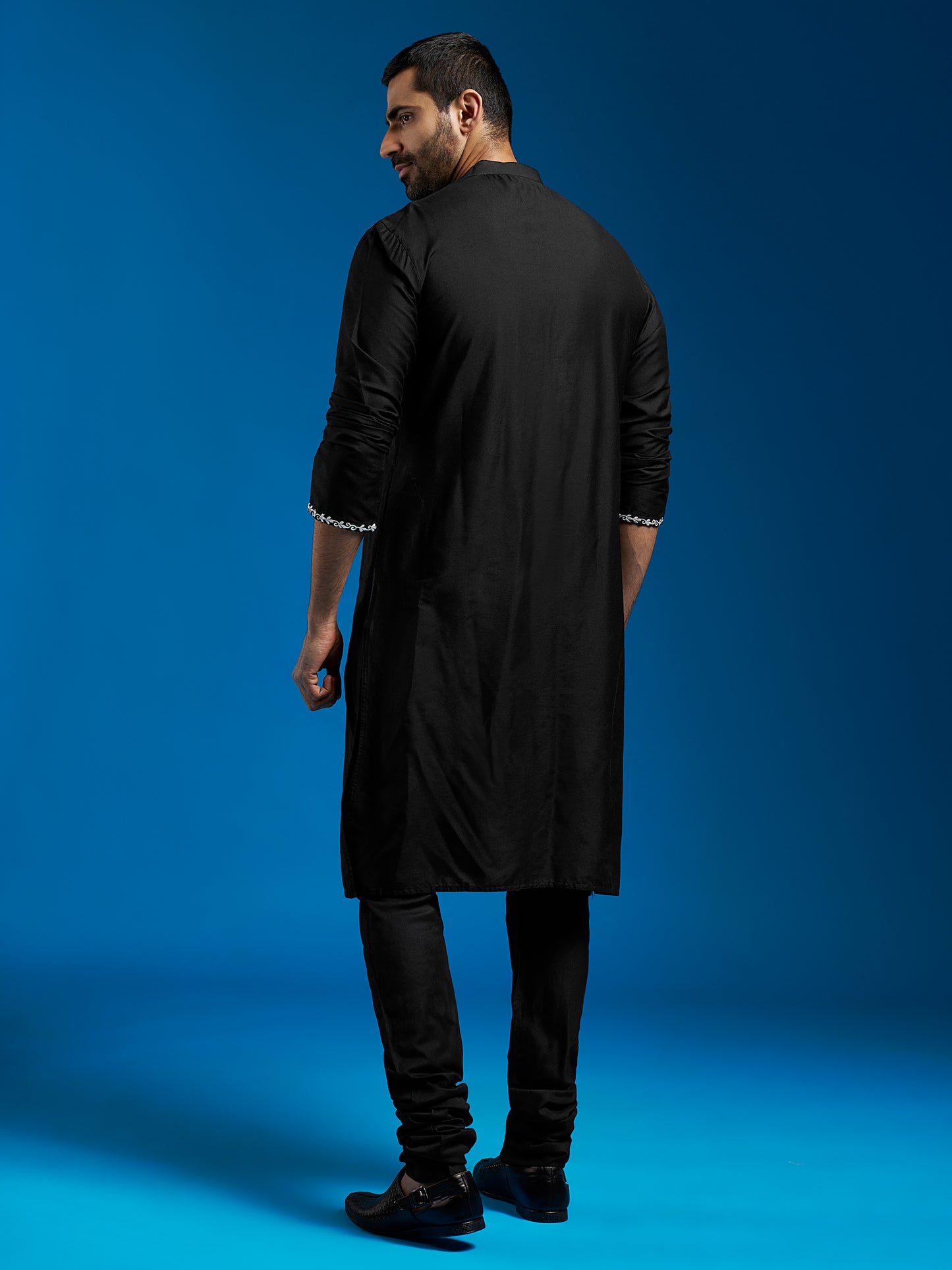 Men's Black Viscose Straight Kurta And Pyjama Set