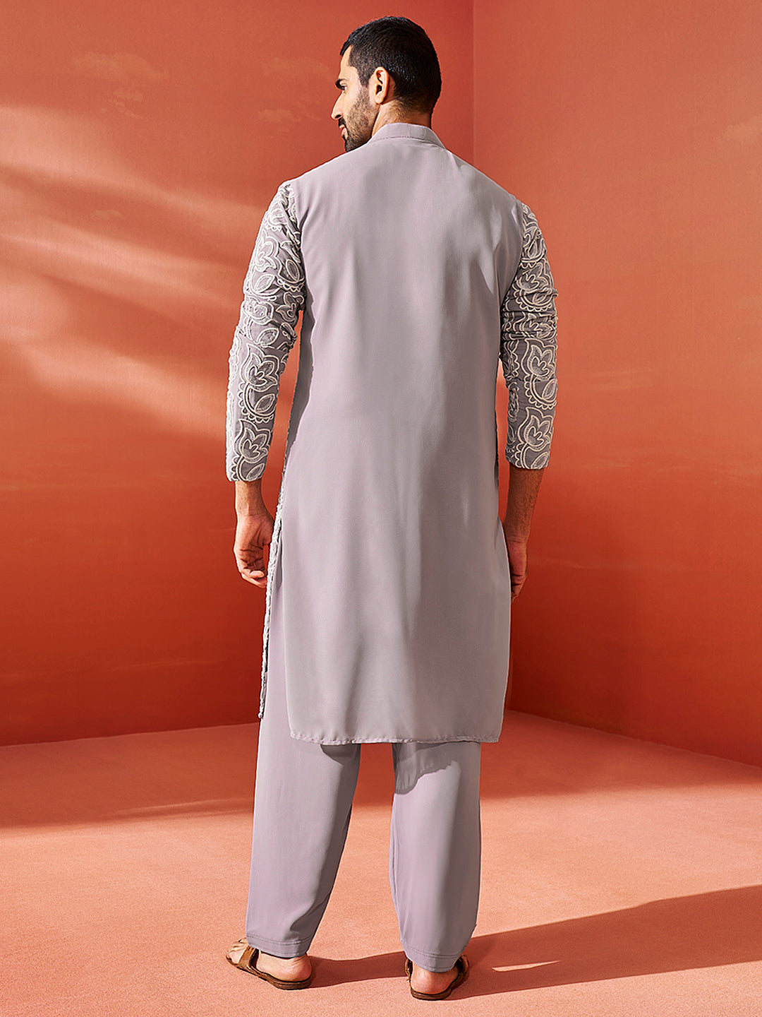 Men's Levender Georgette Straight Kurta And Patiala Set