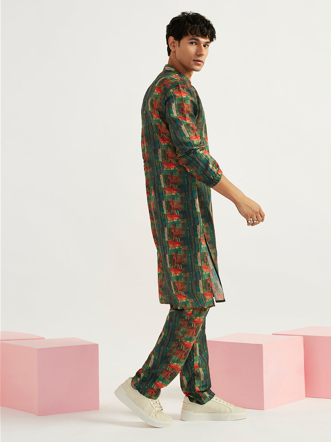 Men's Green Crepe Straight Kurta And Pyjama Set