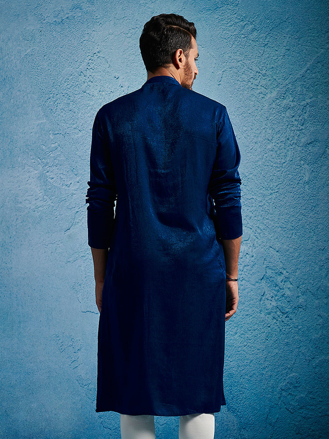 Men's Turquoise Silk Blend Straight Kurta