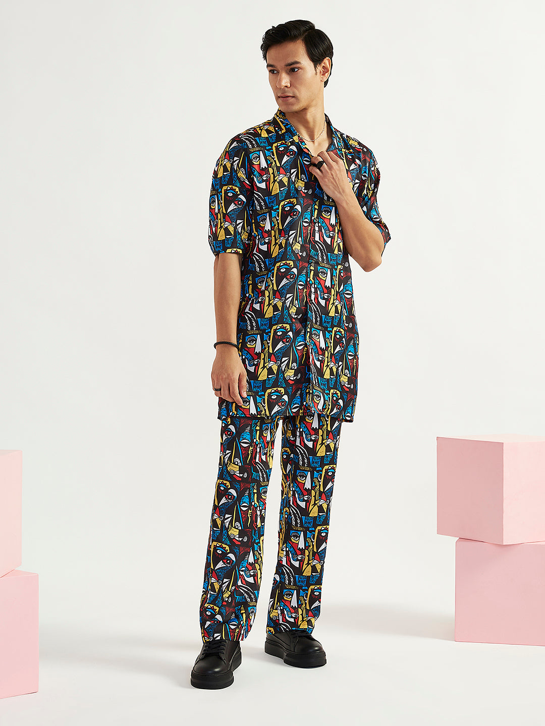 Men's Black Satin Straight Kurta And Pyjama Set
