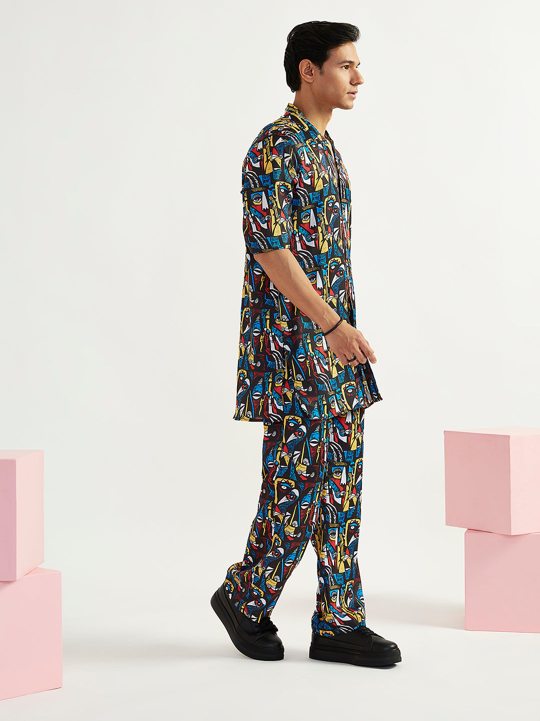 Men's Black Satin Straight Kurta And Pyjama Set