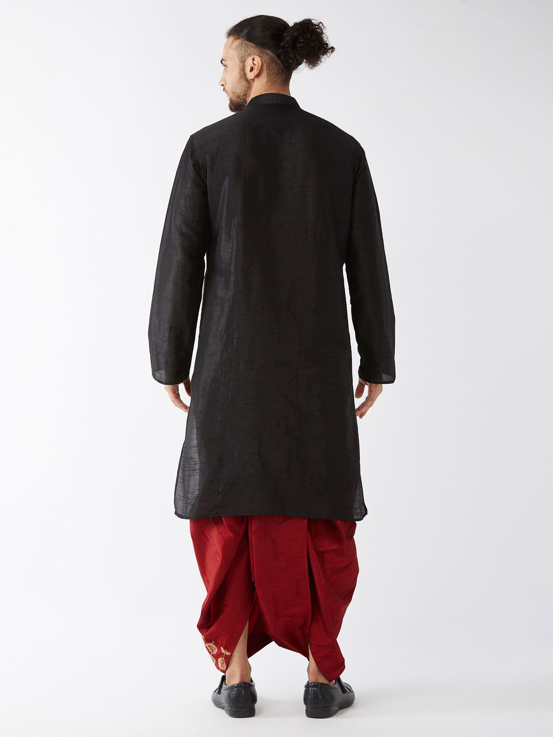 Men's Black Silk Blend Straight Kurta and Dhoti Set