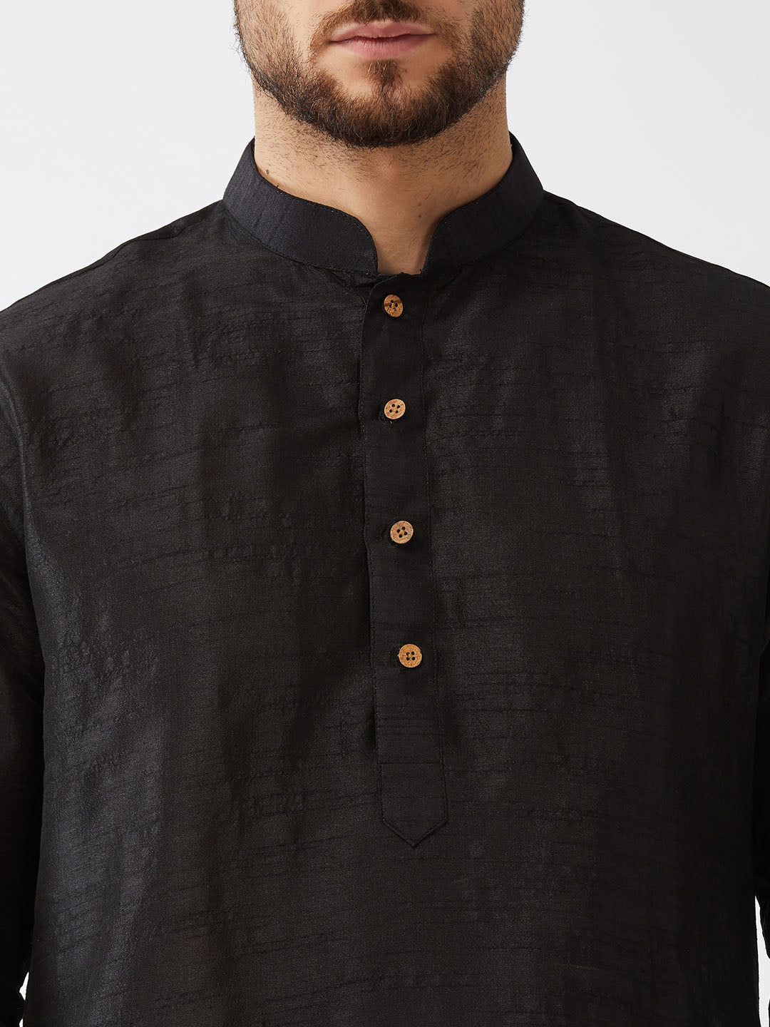 Men's Black Silk Blend Straight Kurta and Dhoti Set