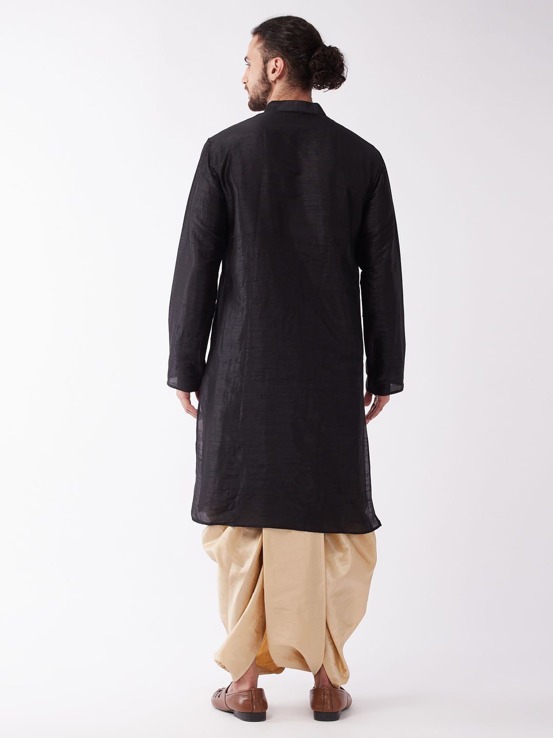 Men's Black Silk Blend Straight Kurta and Dhoti Set