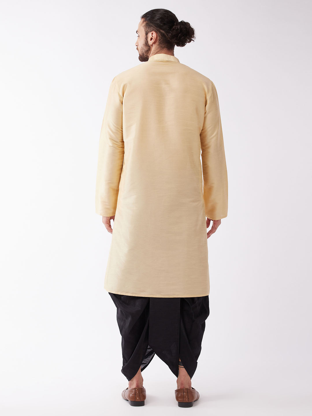 Men's Gold Silk Blend Straight Kurta and Dhoti Set