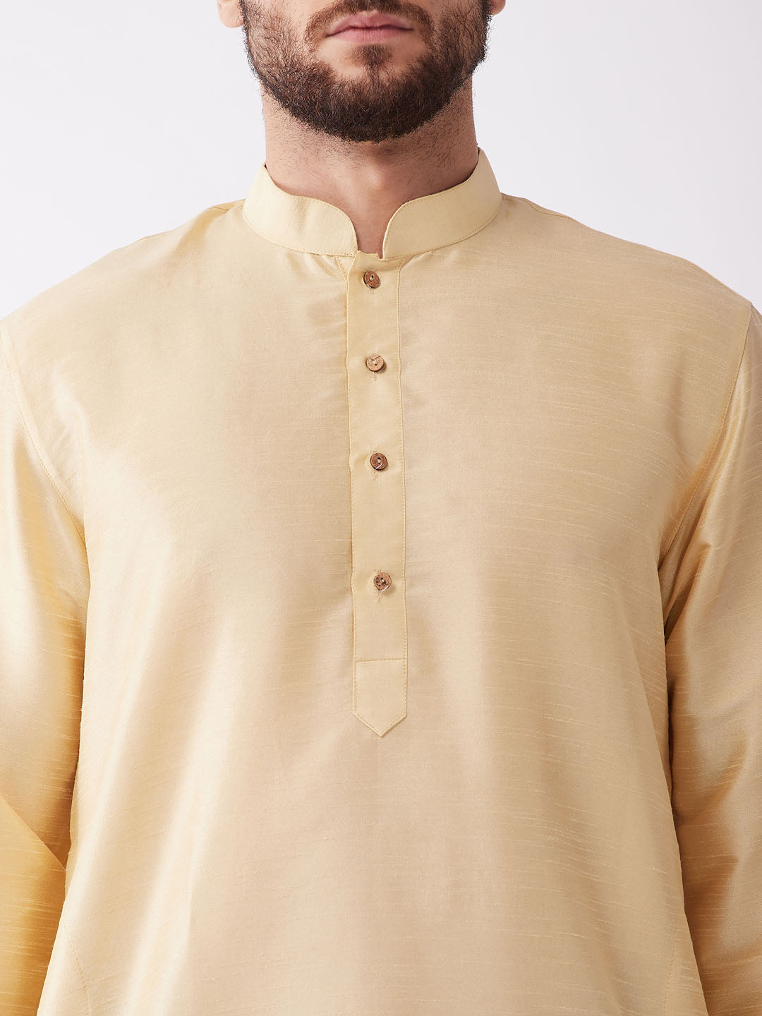 Men's Gold Silk Blend Straight Kurta and Dhoti Set