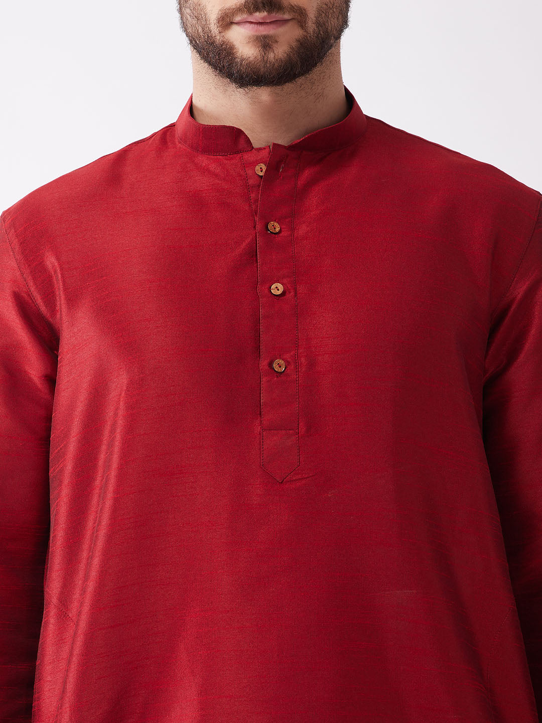 Men's Maroon Silk Blend Straight Kurta and Dhoti Set