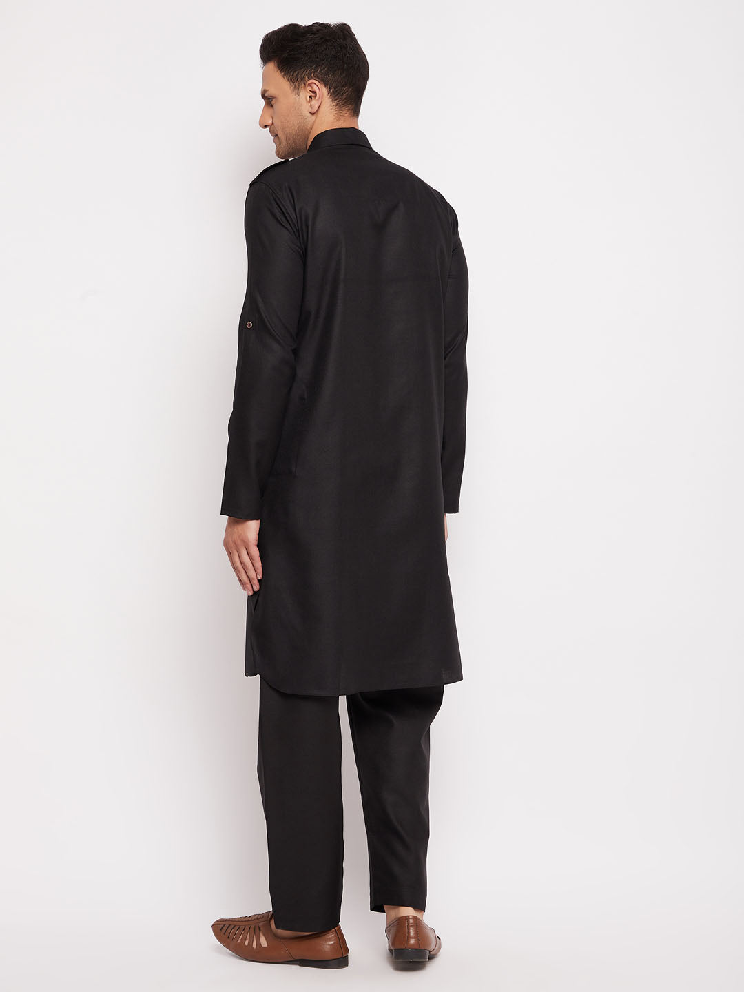 Men's Black Cotton Blend Straight Kurta Pyjama Set