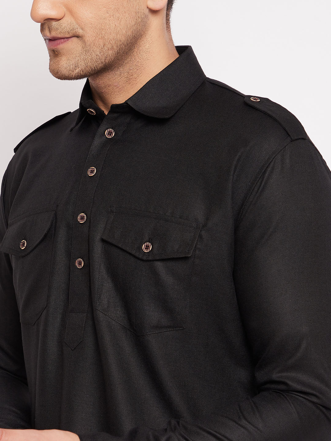 Men's Black Cotton Blend Straight Kurta Pyjama Set