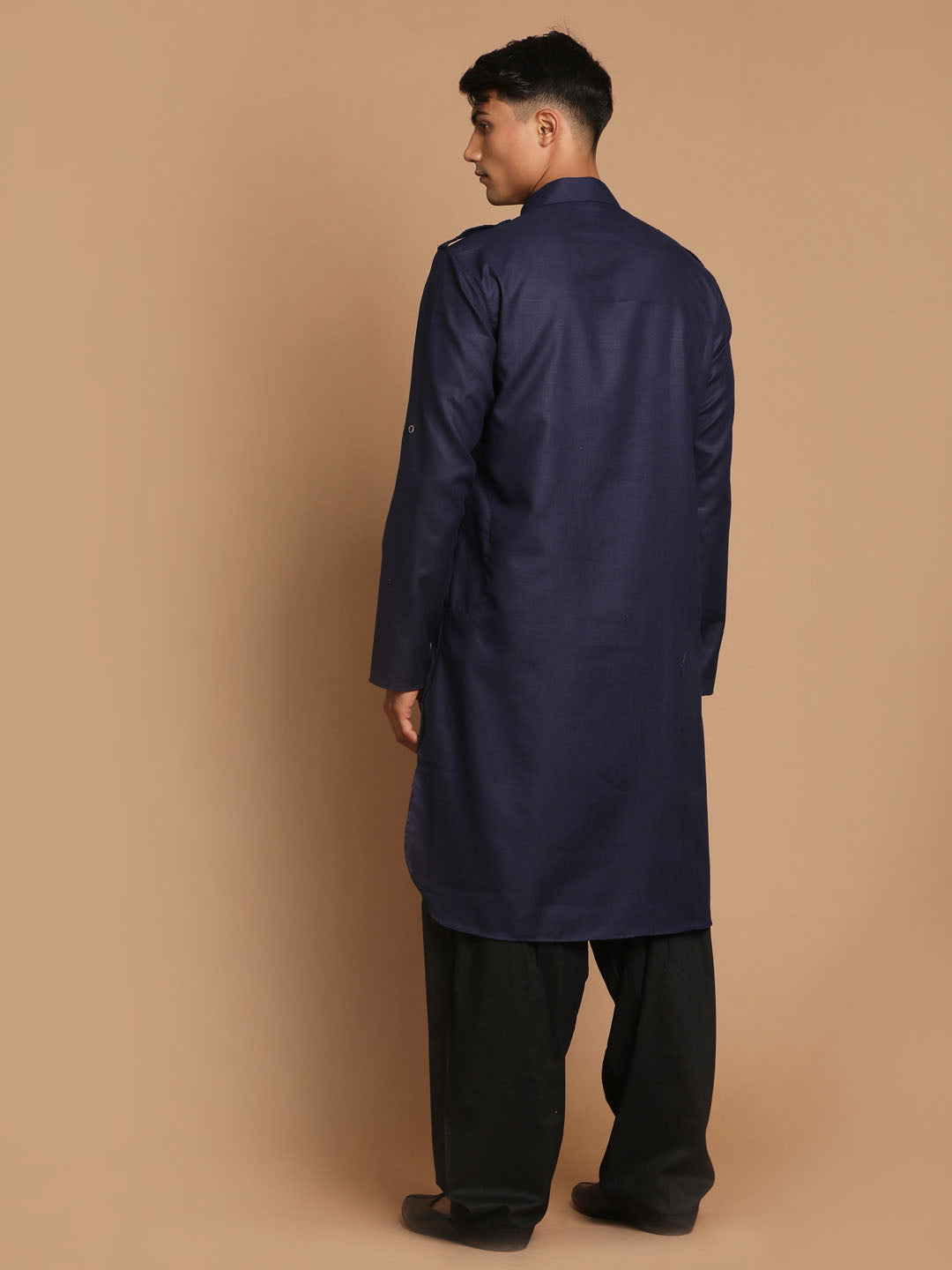 Men's Blue Cotton Blend Pathani Pathani Kurta Set