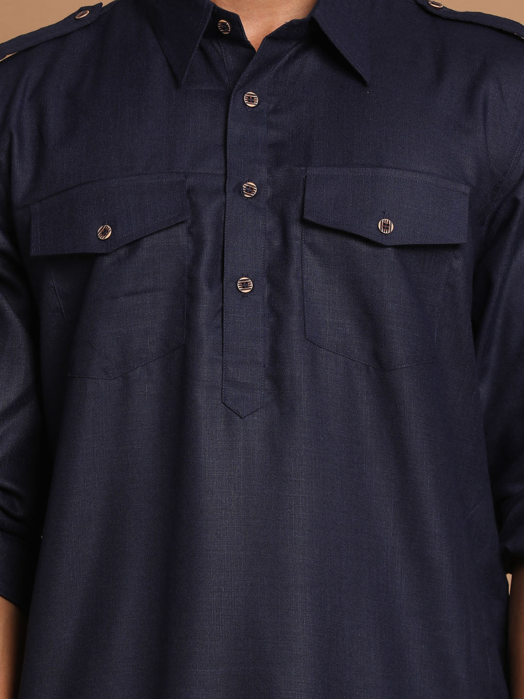 Men's Blue Cotton Blend Pathani Pathani Kurta Set