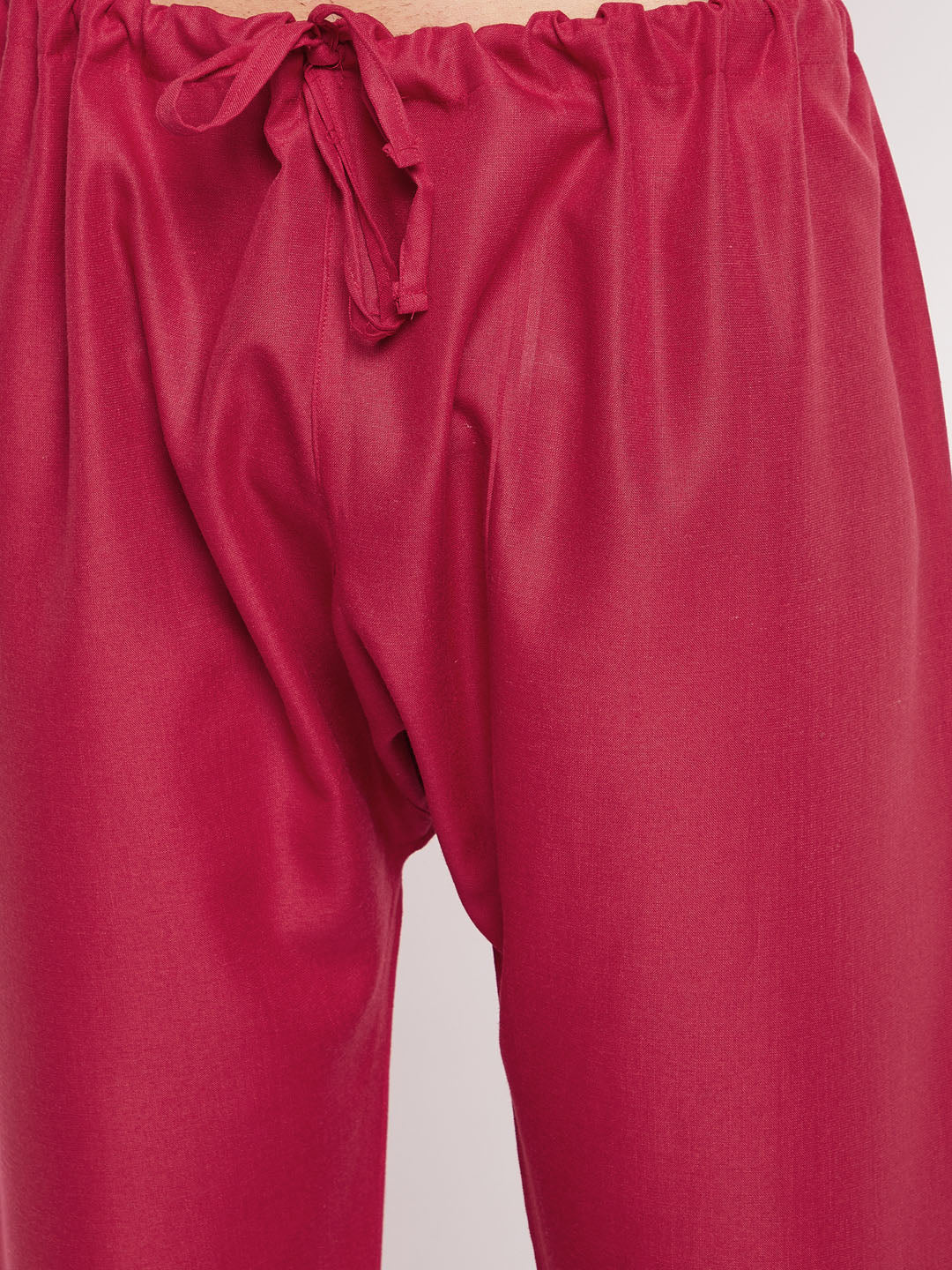 Men's Maroon Cotton Blend Pathani Kurta Pyjama Set