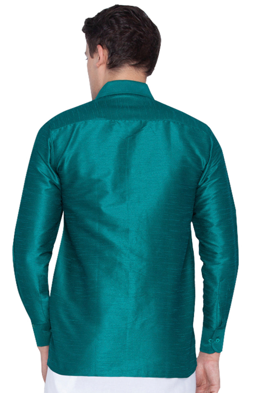 Men's Green Silk Blend Straight Ethnic Shirt