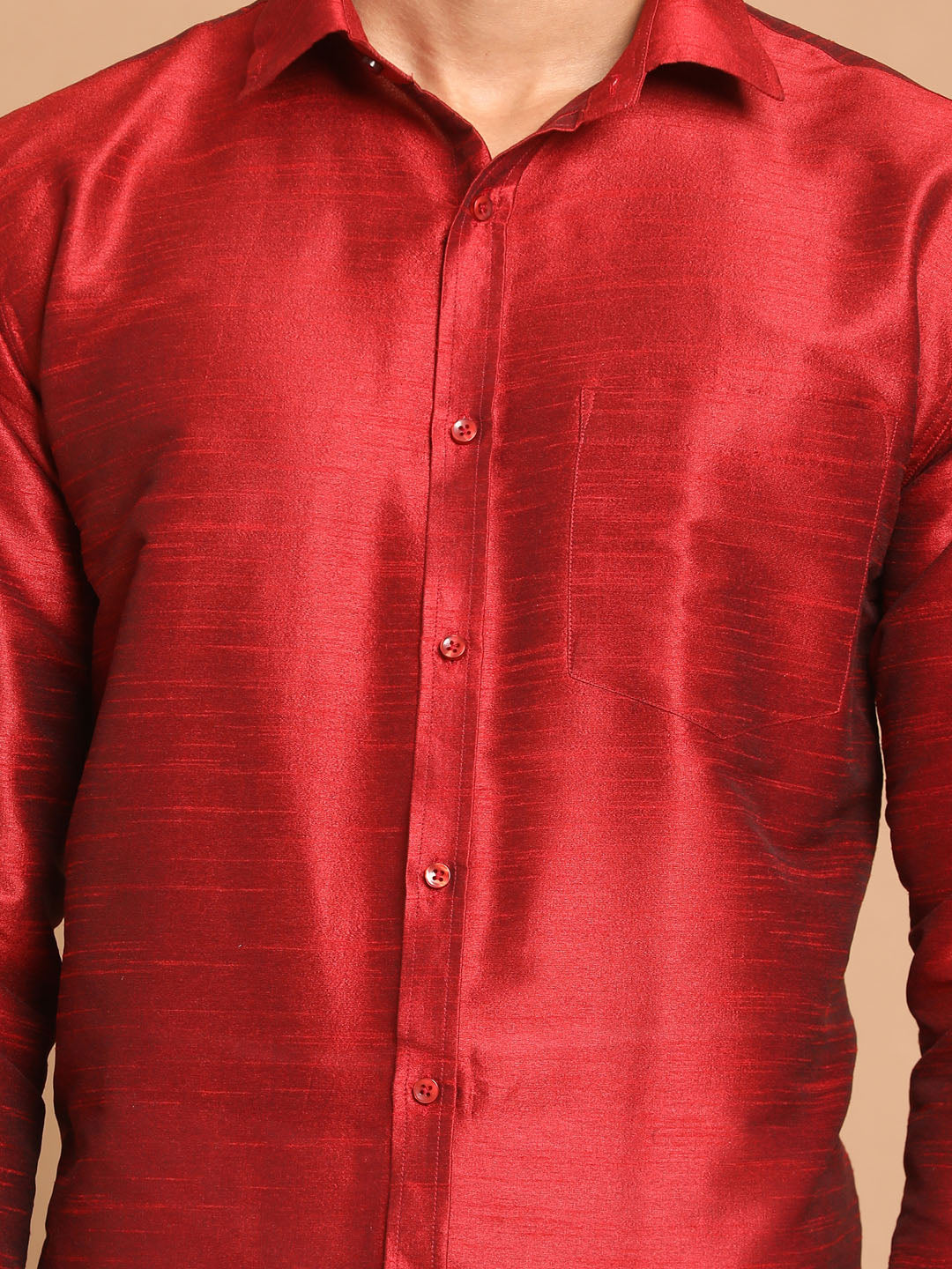 Men's Maroon Silk Blend Straight Shirt And Mundu
