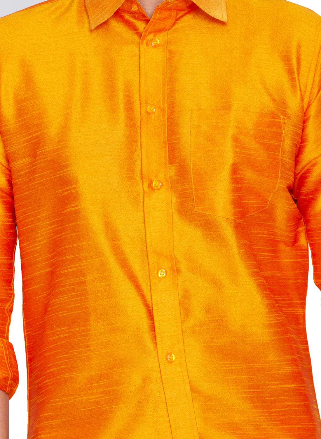 Men's Orange Silk Blend Straight Shirt And Mundu