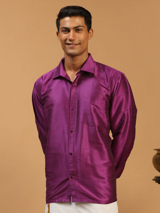 Men's Purple Silk Blend Straight Ethnic Shirt