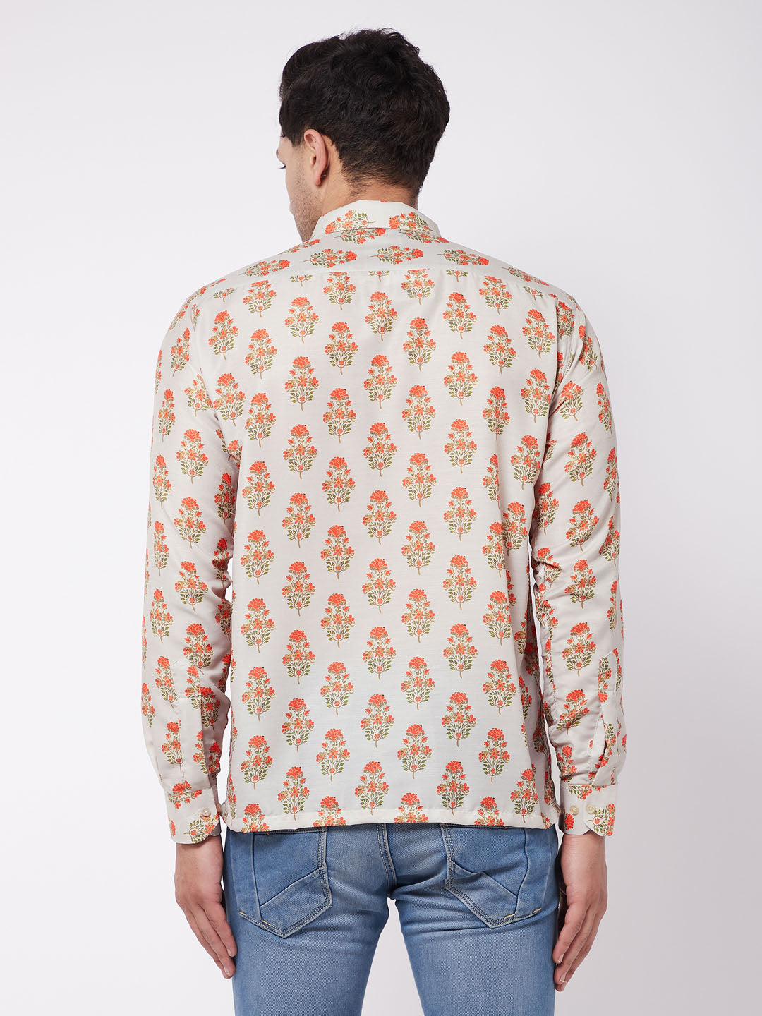 Men's MulticolorBaseBeige Muslin Straight Ethnic Shirt