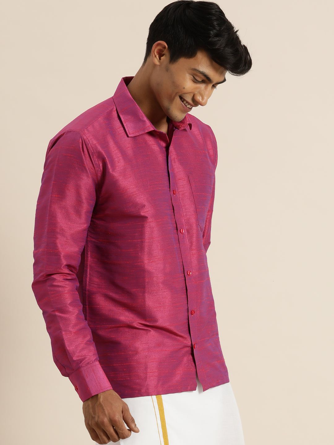 Men's Purple Silk Blend Straight Ethnic Shirt