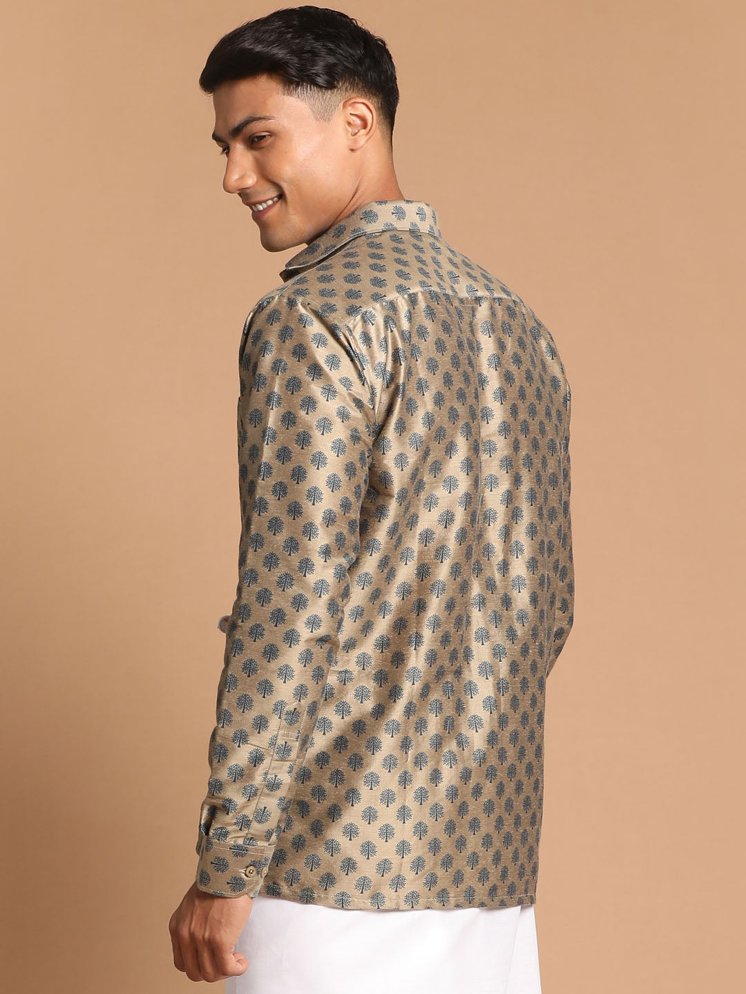 Men's Brown Viscose Blend Straight Shirt And Mundu