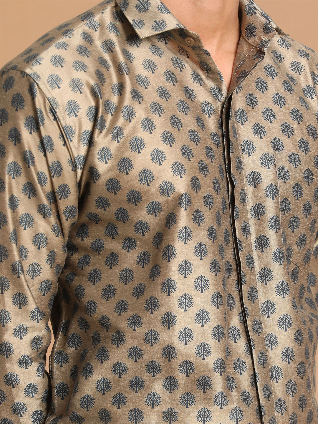 Men's Brown Viscose Blend Straight Shirt And Mundu