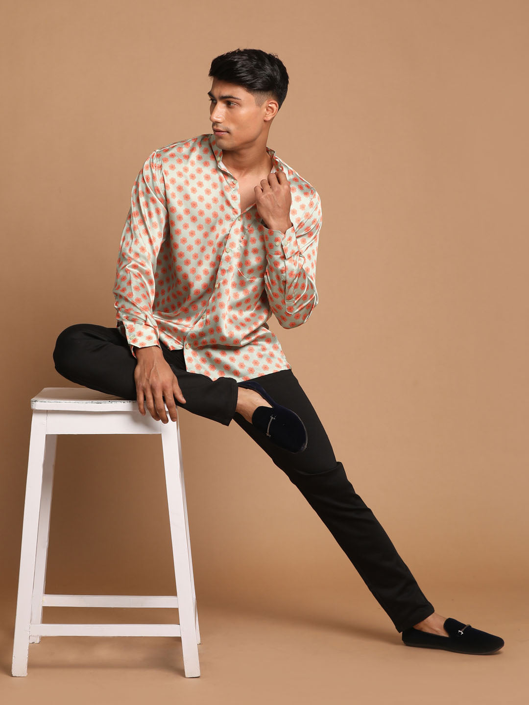Men's MulticoloredBaseMint Satin Straight Ethnic Shirt