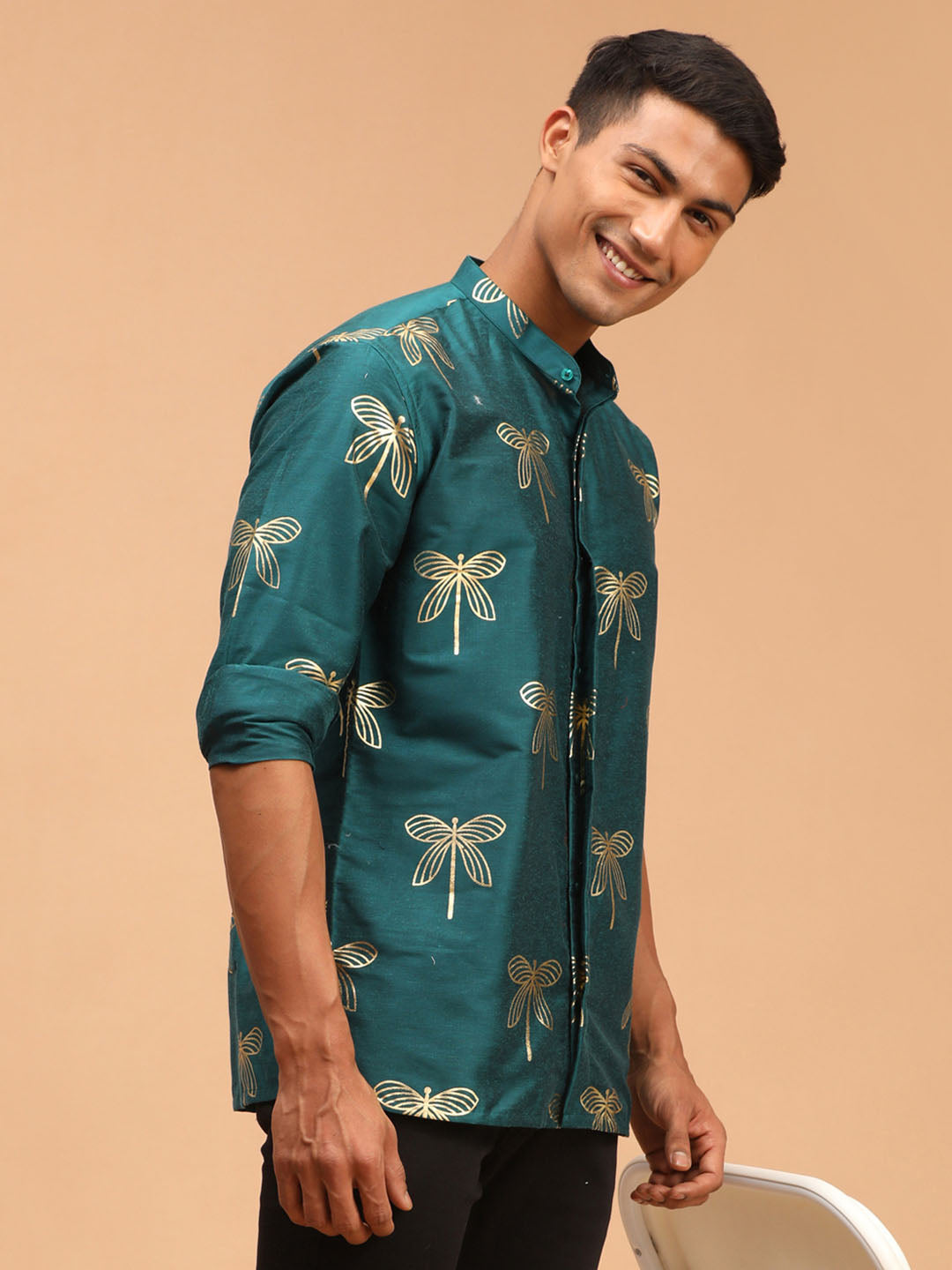Men's Green Viscose Straight Ethnic Shirt