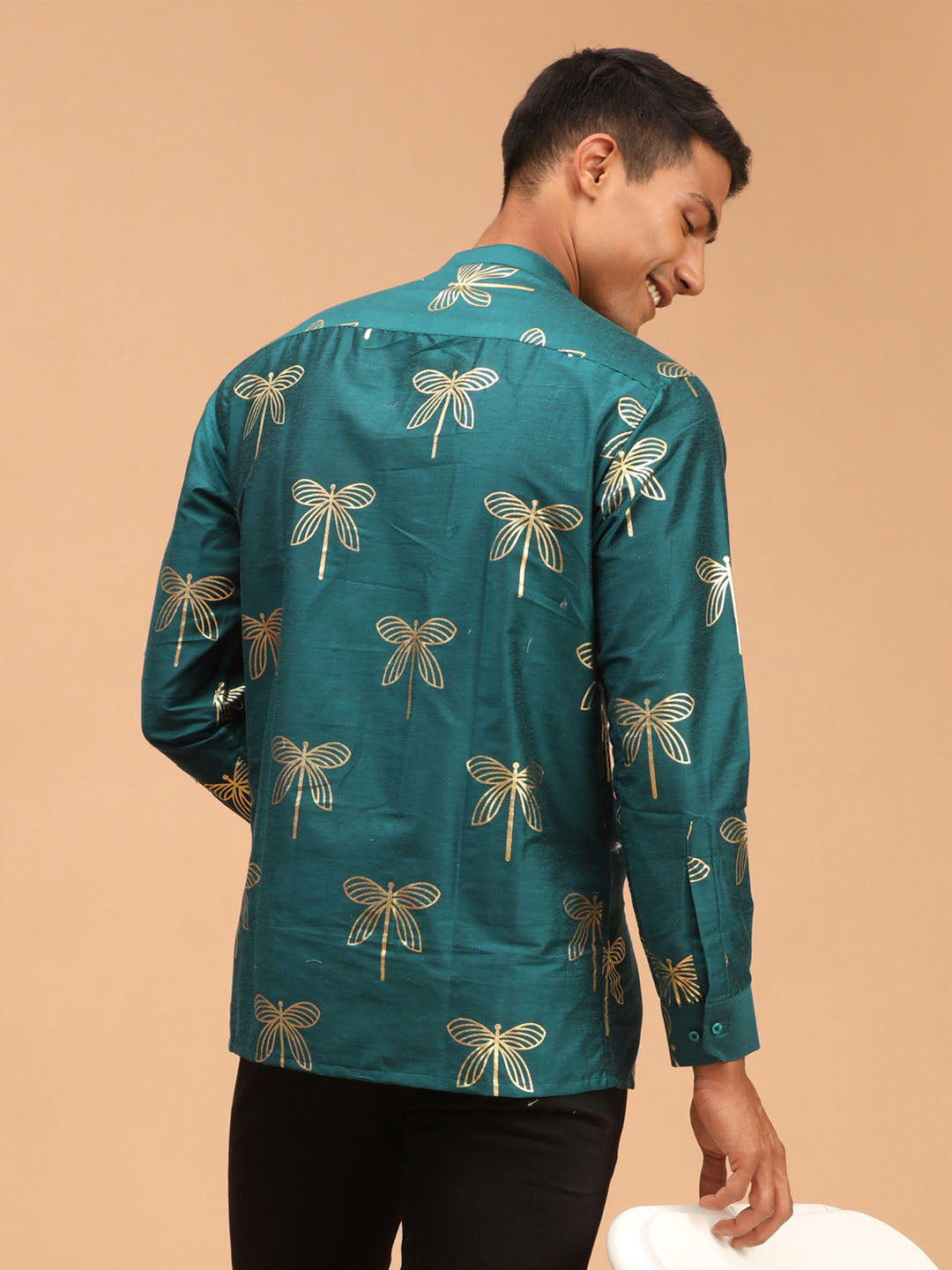 Men's Green Viscose Straight Ethnic Shirt