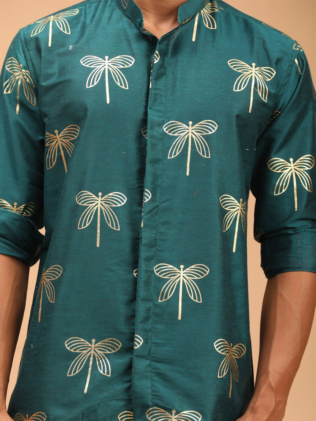 Men's Green Viscose Straight Ethnic Shirt
