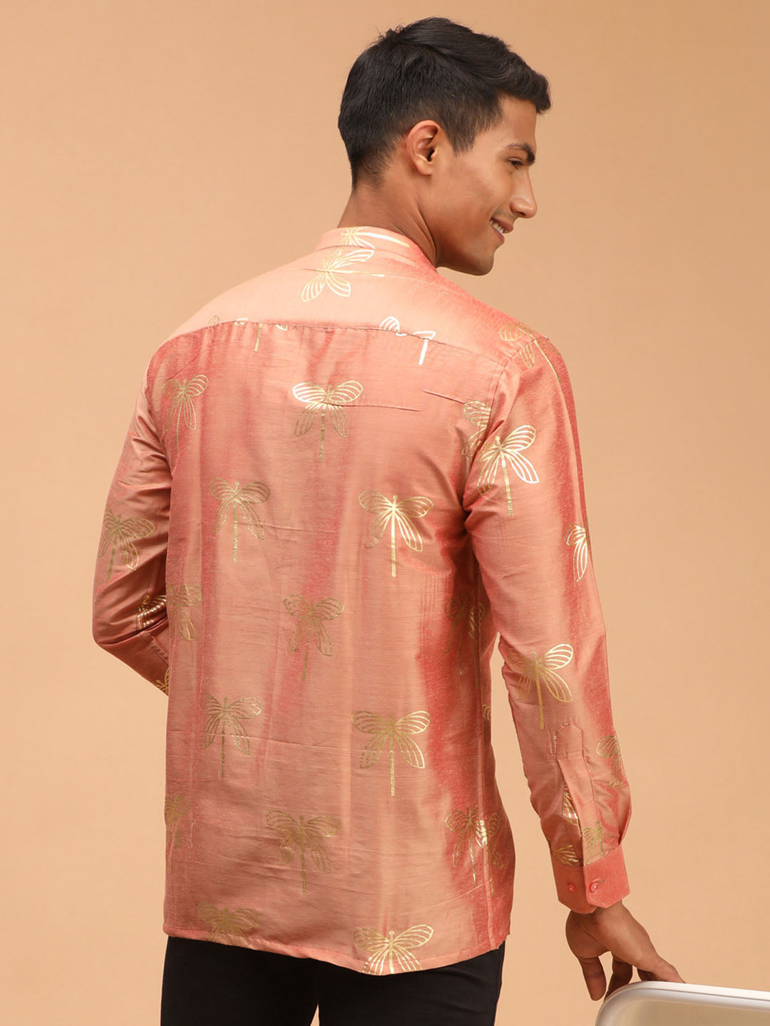 Men's Pink Viscose Straight Ethnic Shirt