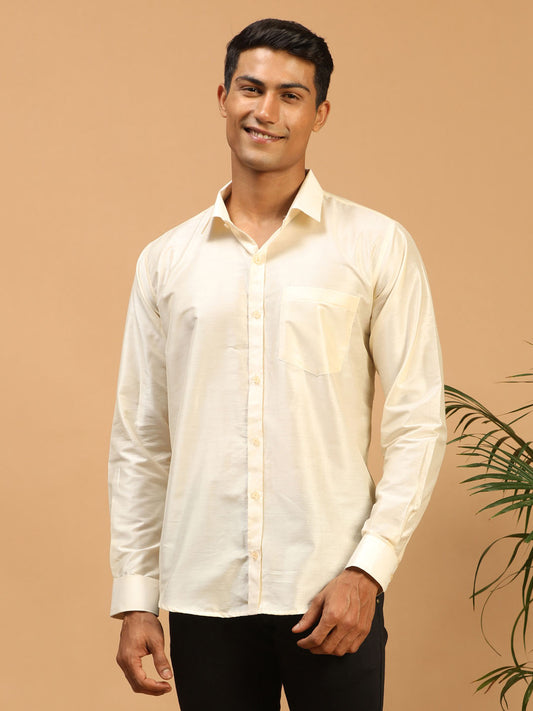 Men's Cream Viscose Straight Ethnic Shirt