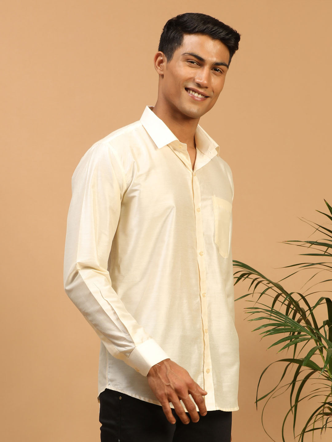 Men's Cream Viscose Straight Ethnic Shirt