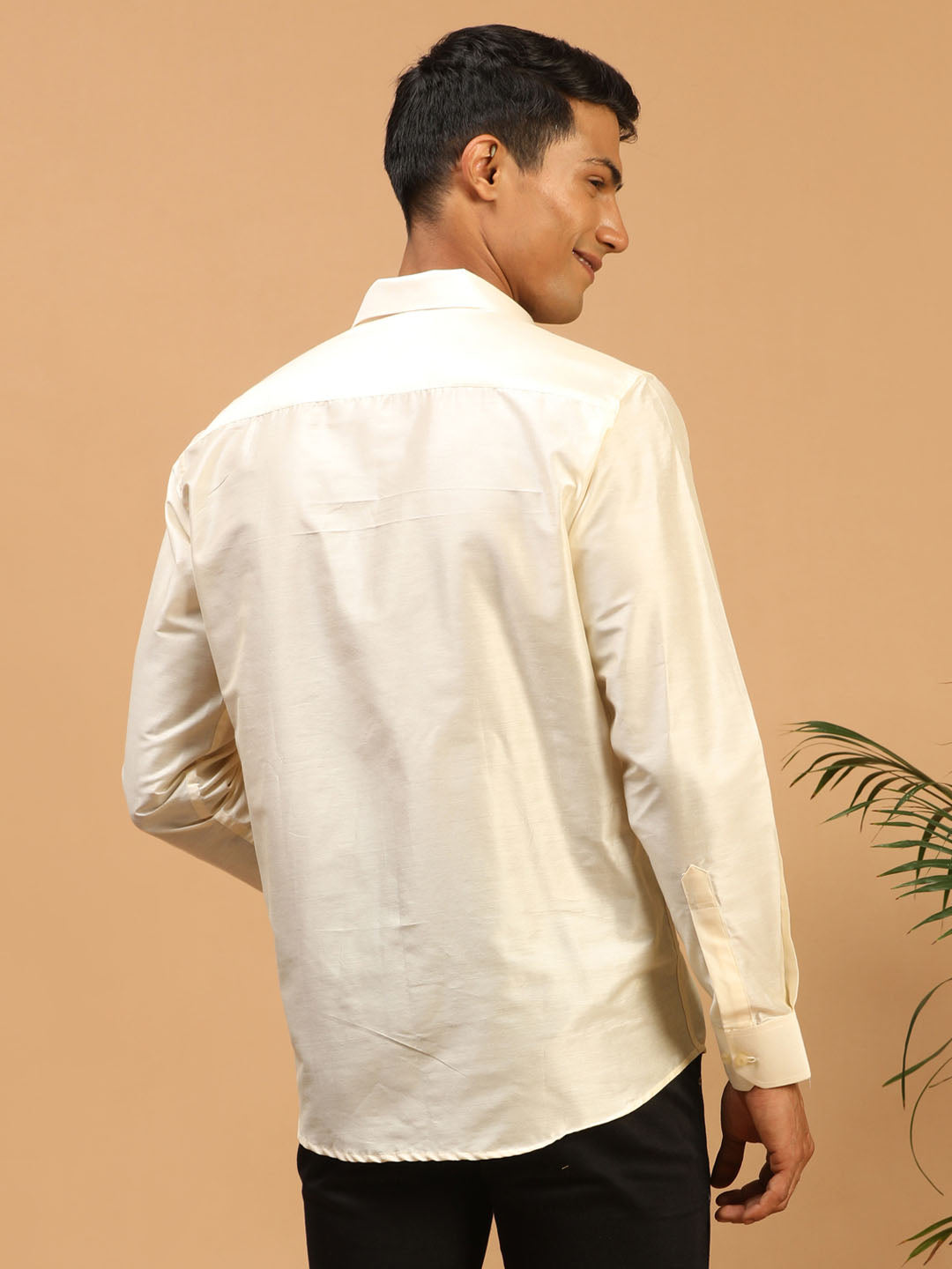 Men's Cream Viscose Straight Ethnic Shirt