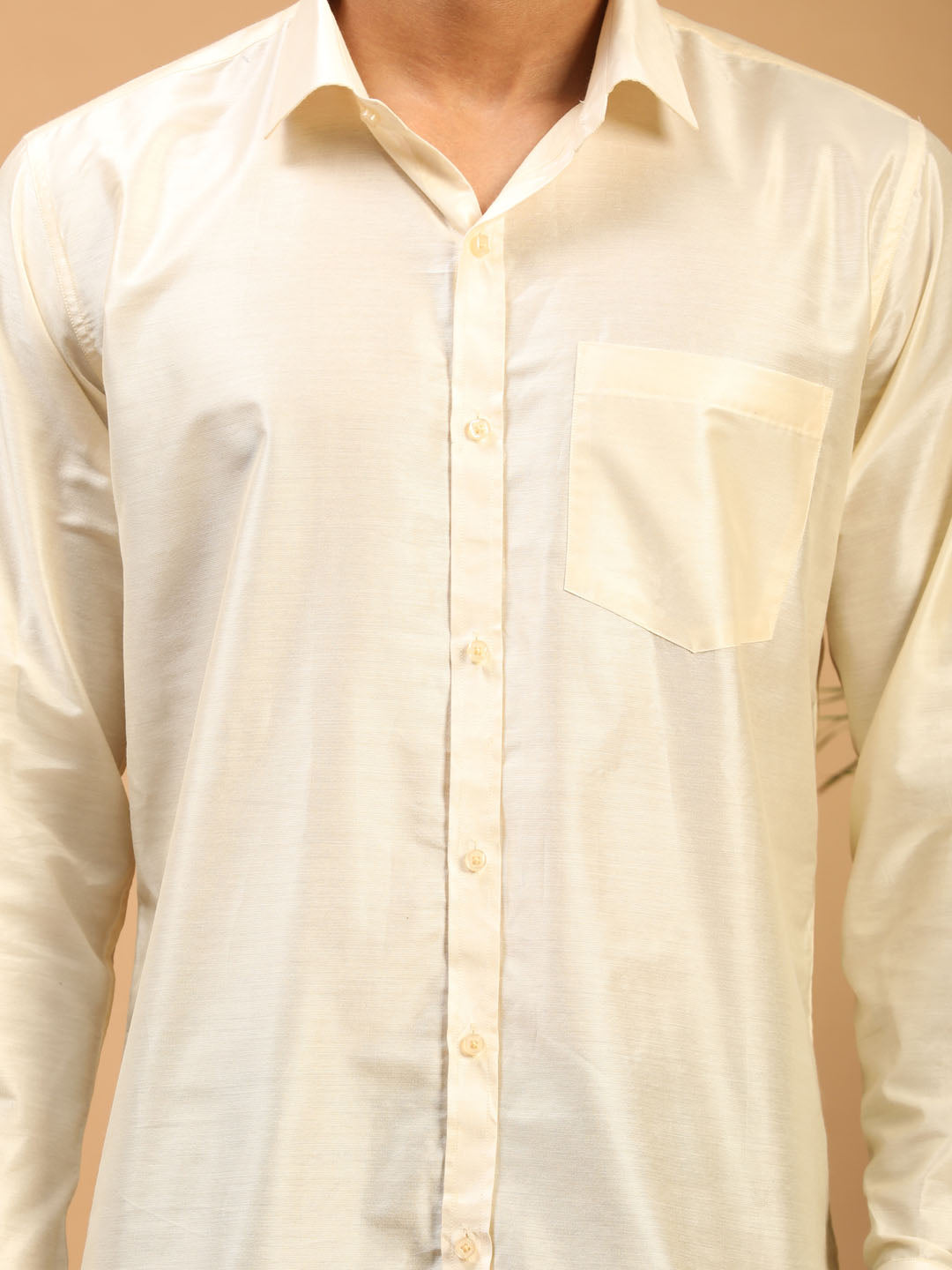 Men's Cream Viscose Straight Ethnic Shirt