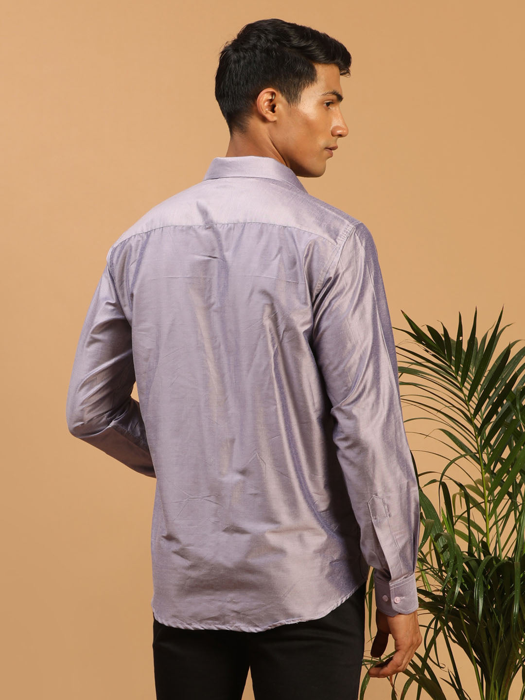Men's Purple Viscose Straight Ethnic Shirt