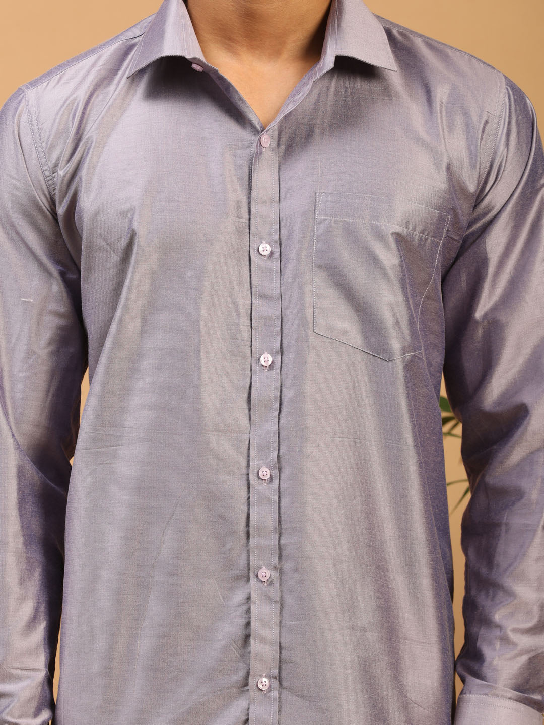 Men's Purple Viscose Straight Ethnic Shirt
