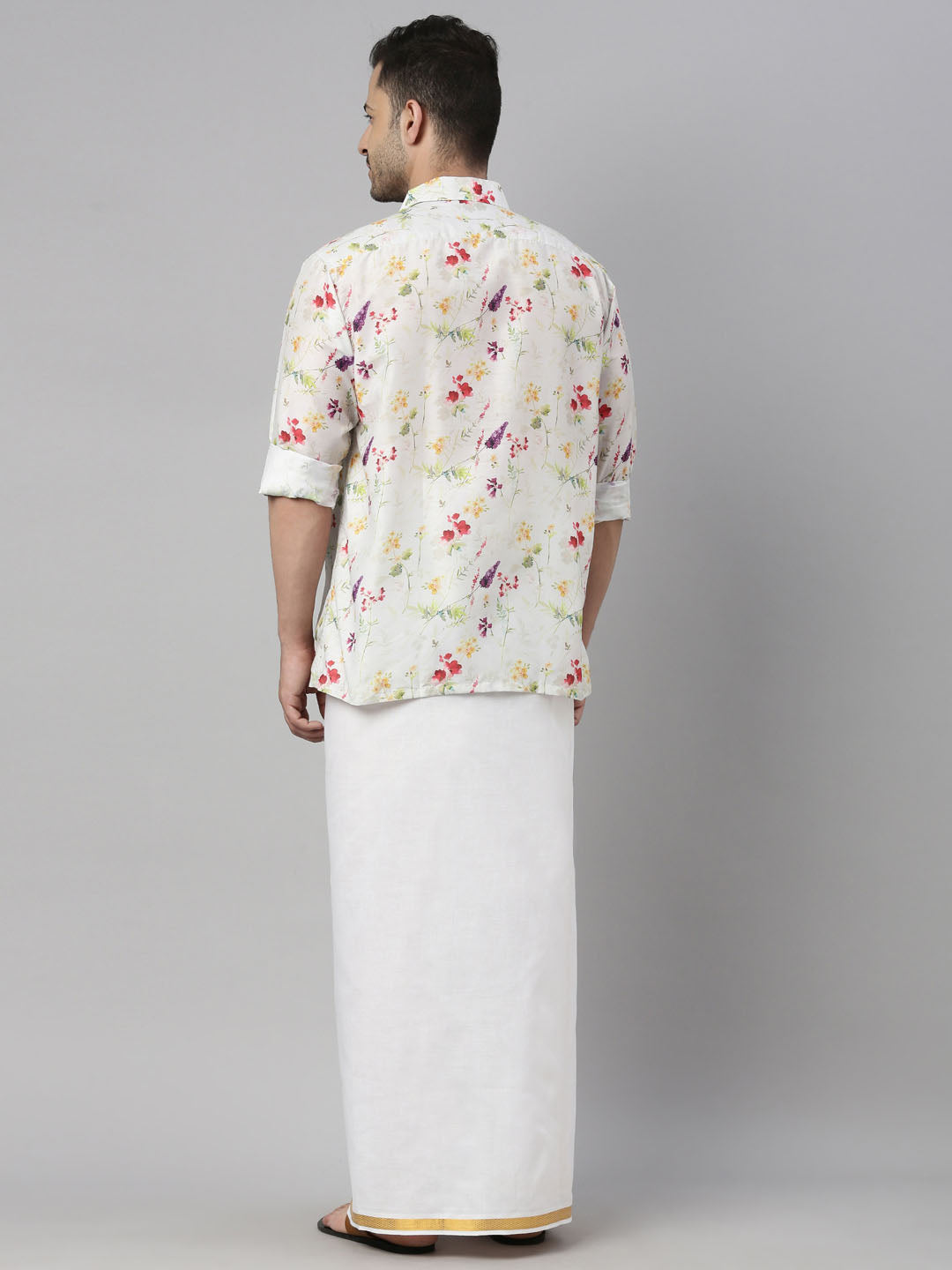 Men's Cream Muslin Straight Shirt And Mundu