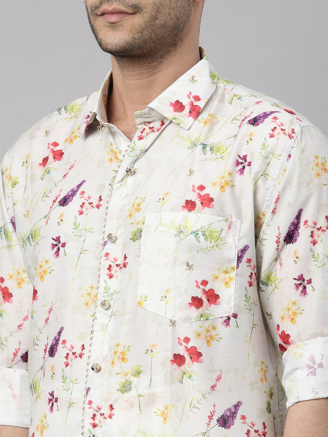 Men's Cream Muslin Straight Shirt And Mundu