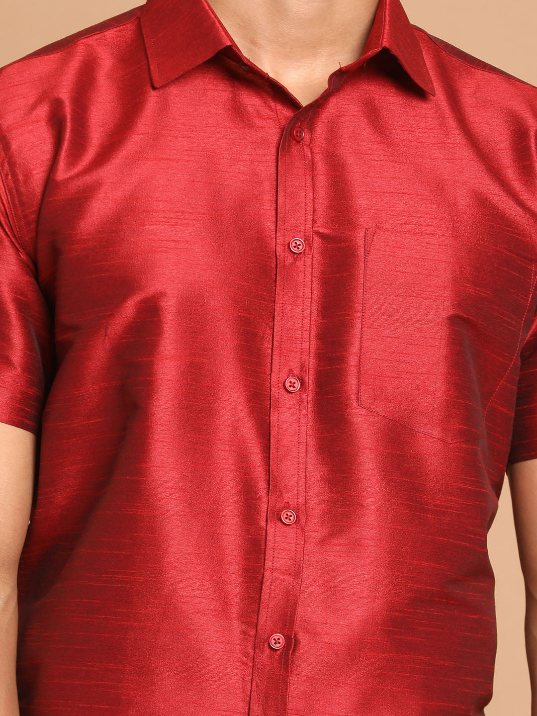 Men's Maroon Silk Blend Straight Shirt And Mundu