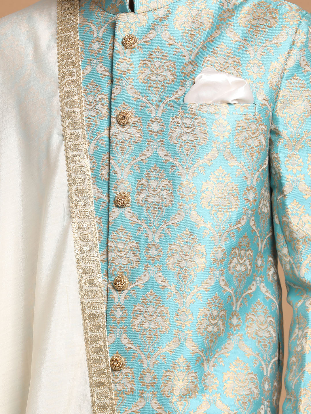 Men's Aqua Silk Blend Straight Sherwani Set