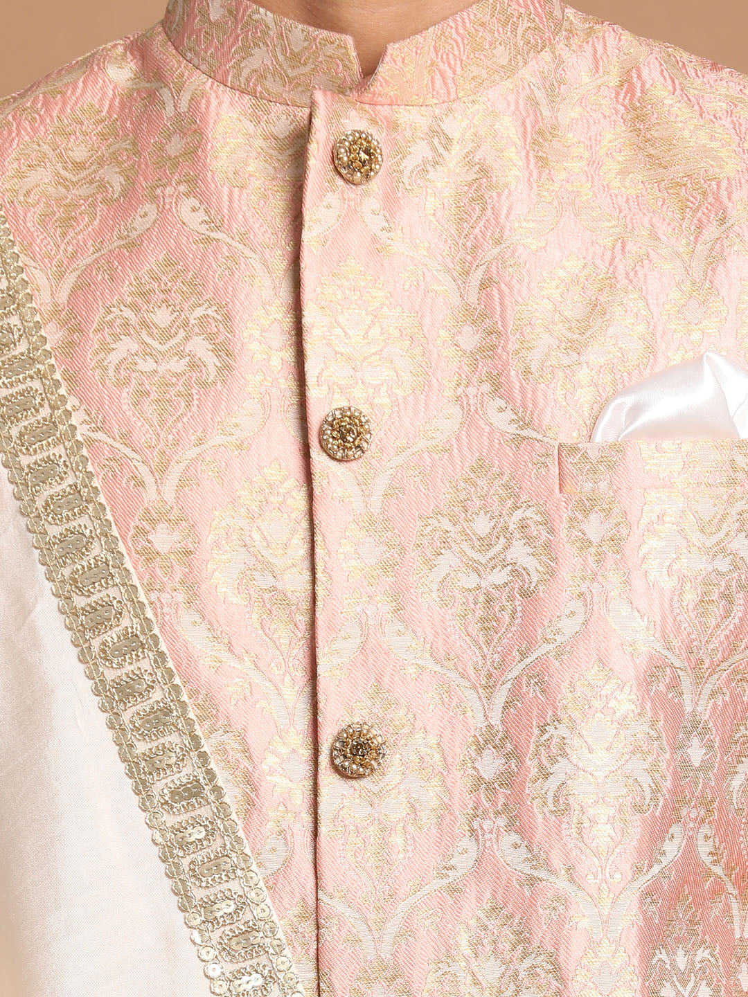 Men's Pink Silk Blend Straight Sherwani Set