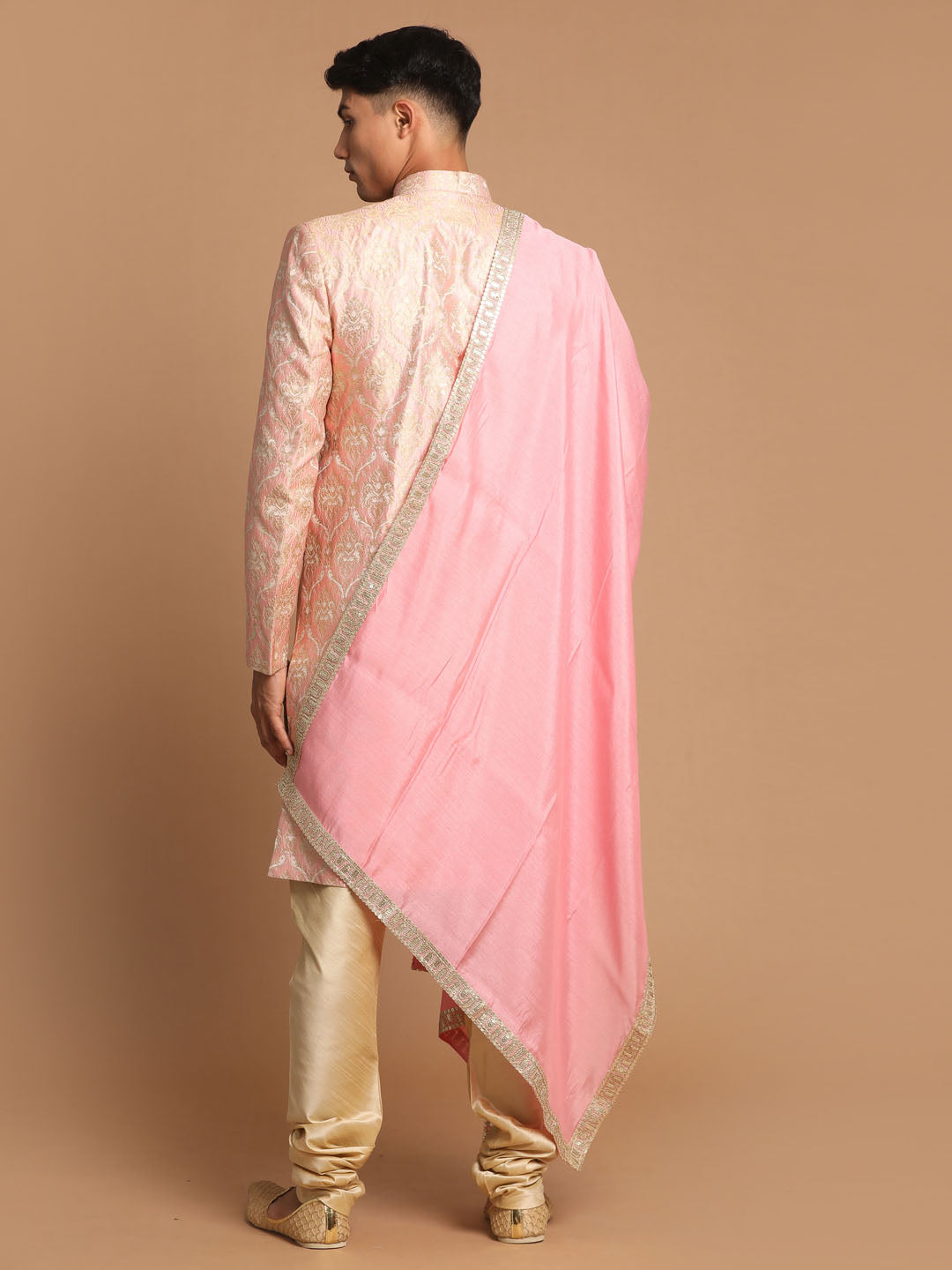 Men's Pink Silk Blend Straight Sherwani Set
