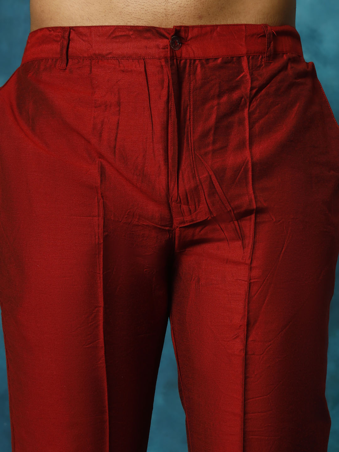 Men's Maroon Viscose Straight Sherwani Set